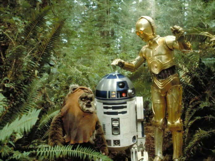 C3PO, R2D2, and an Ewok