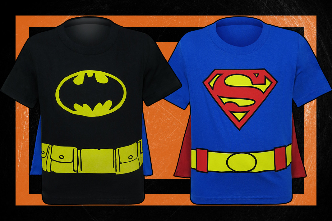 Check out these awesome Batman and Superman costume t-shirts for kids!