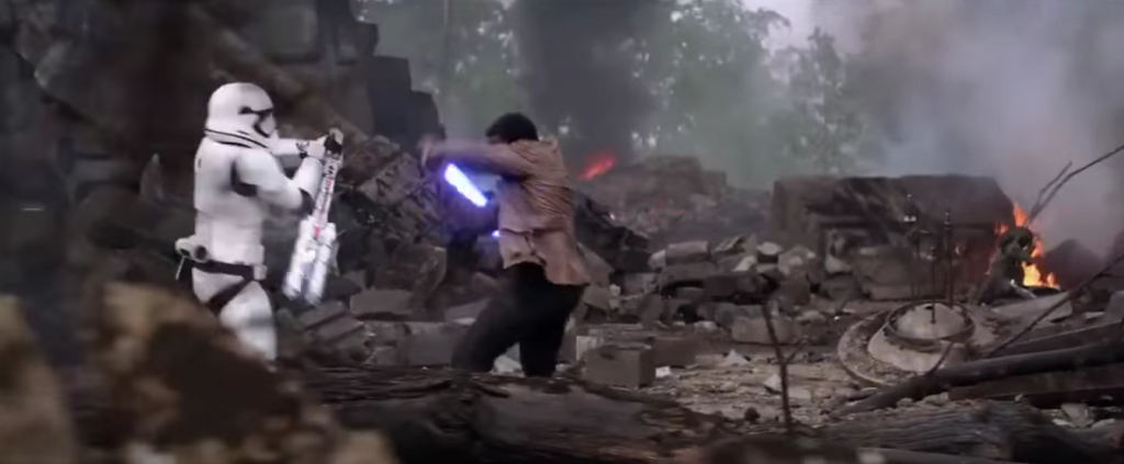 Finn goes toe to toe with a Stormtooper in the latest Star Wars TV Spot.