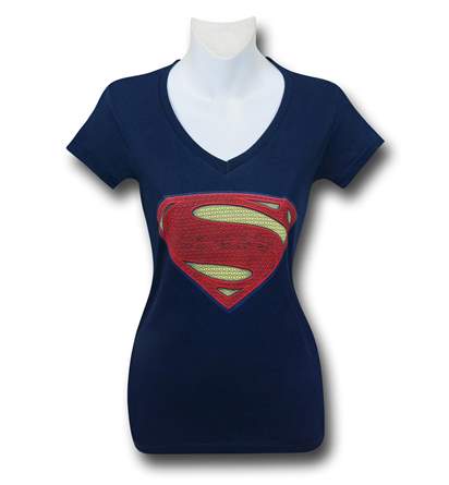 Batman Vs Superman Women's Superman Symbol V-Neck T-Shirt! 